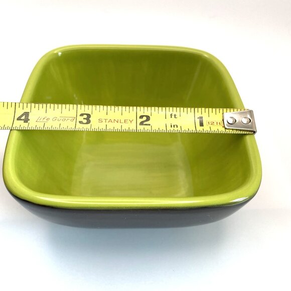 Vtg Gail Pittman Handcrafted Green DK Brown Square Ceramic Bowls Set Of 2 - Picture 10 of 11